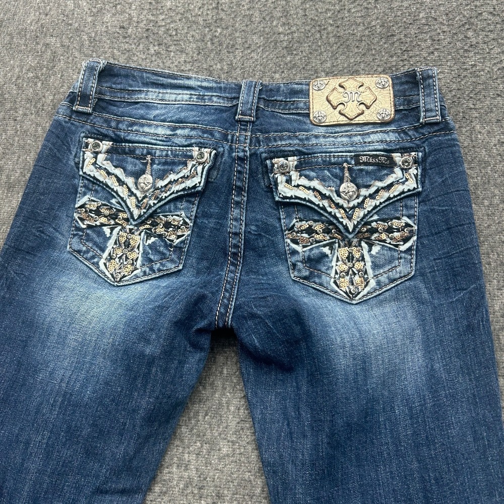 Miss Me Signature Ankle Skinny Jeans 27 Low Rise Medium Wash Flap Pocket Cross
